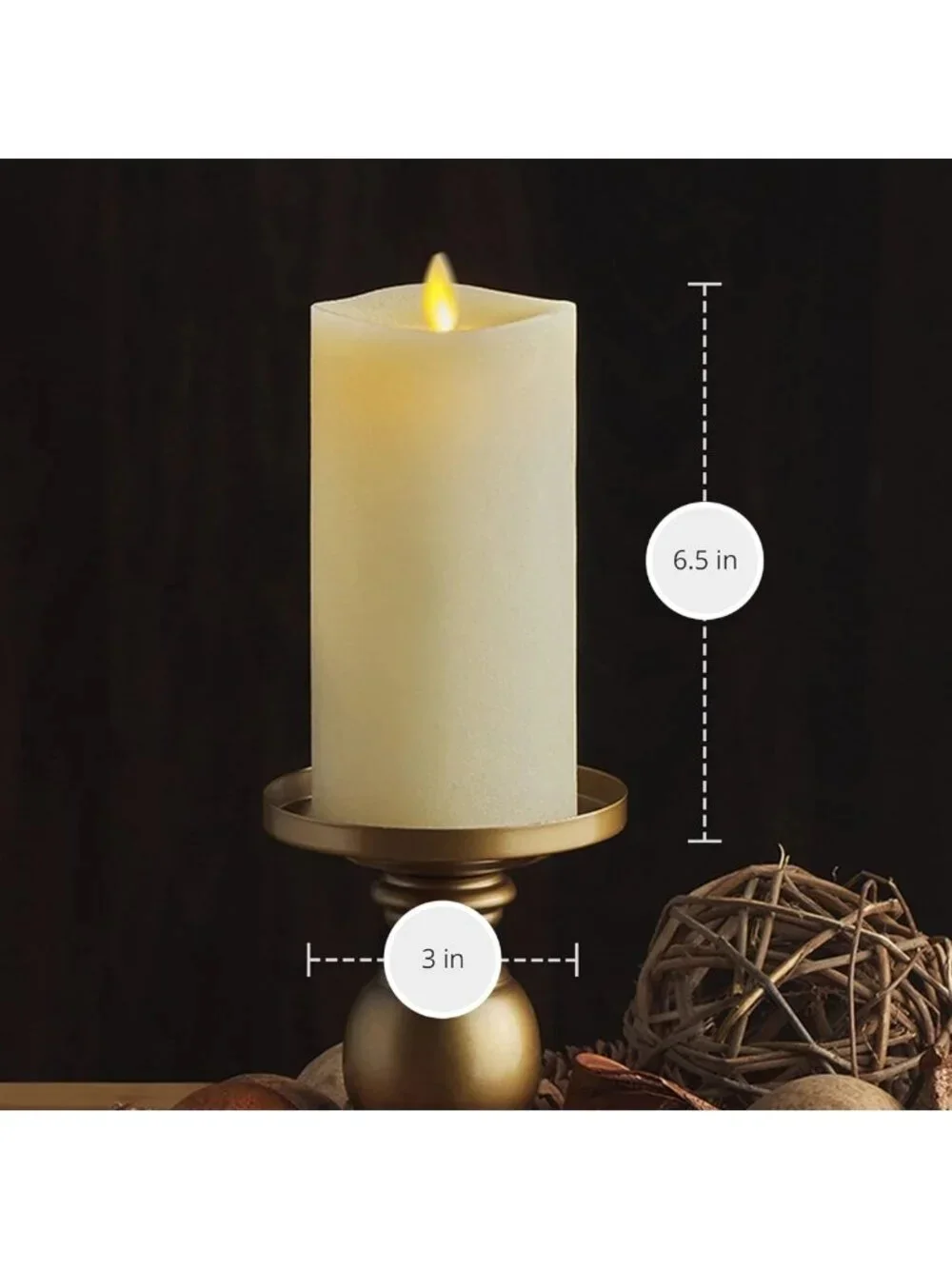 Realistic Flameless LED Pillar Candle - Ivory Flickering Flame - Indoor/Outdoor